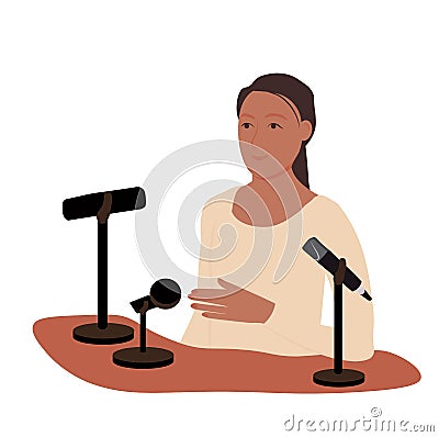 Female Motivational Speaker on Stage. Vector Illustration